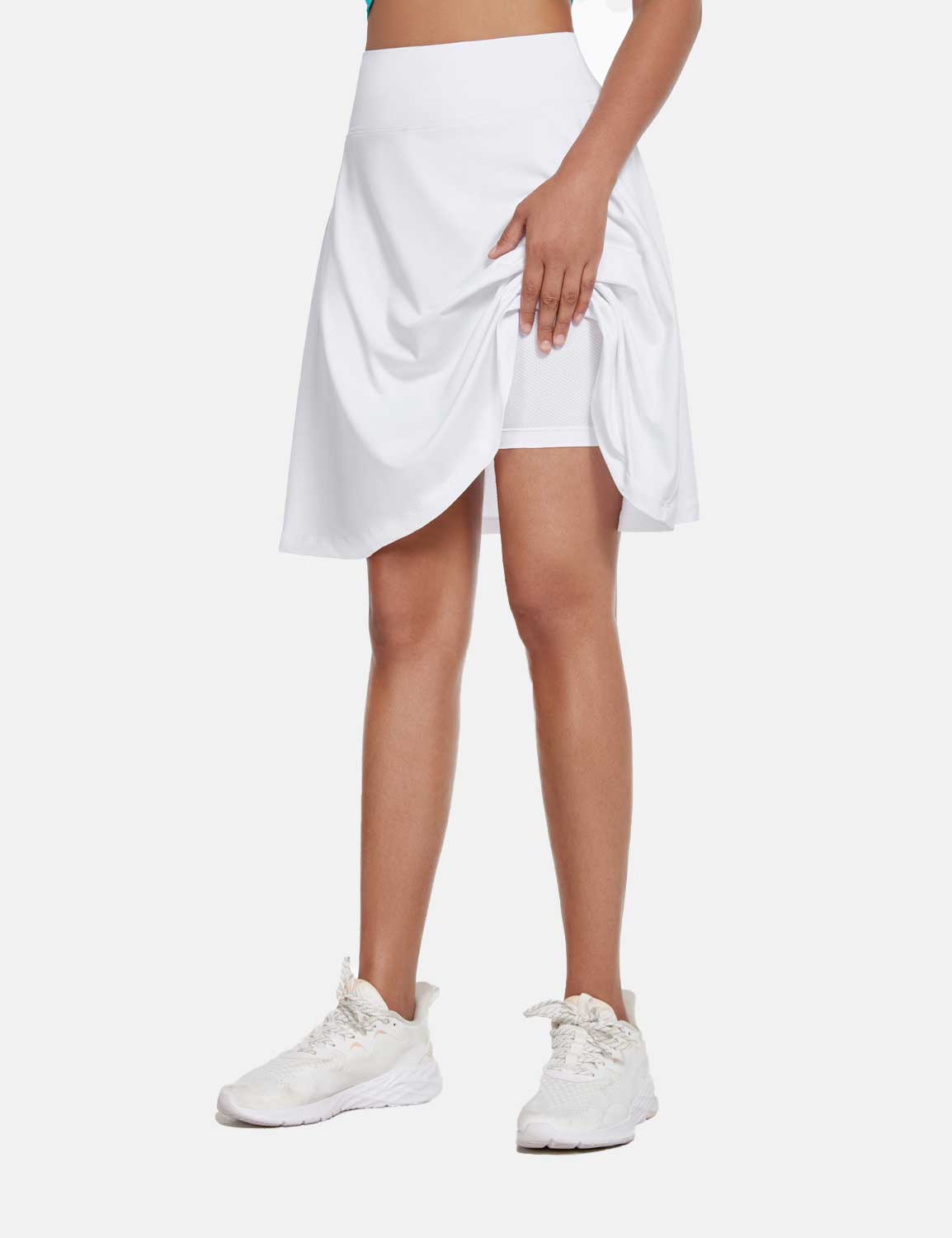 Baleaf Women's UPF 50+ Knee Length Golf Skorts w Pockets White with Built-in Liner