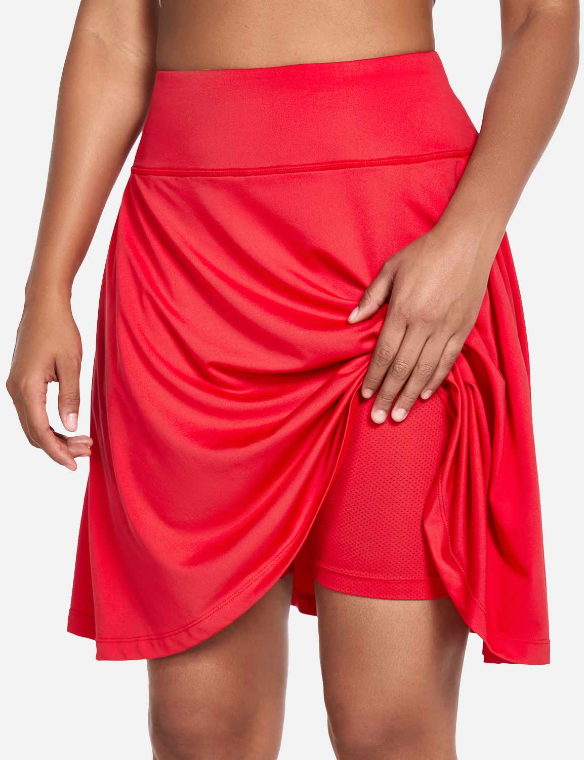 Baleaf Women's UPF 50+ Knee Length Golf Skorts w Pockets Fiery Red with Built-in Liner