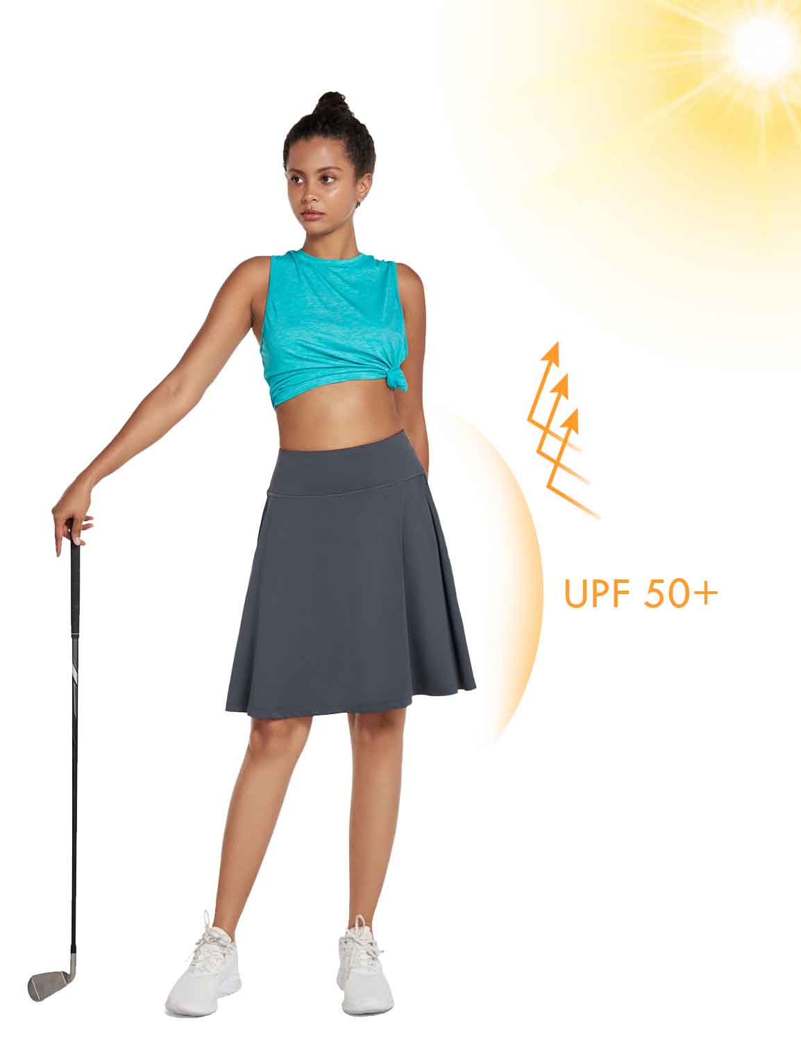 Baleaf Women's UPF 50+ Knee Length Golf Skorts w Pockets Ebony Full