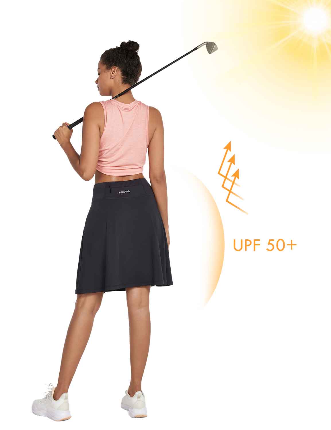 Baleaf Women's UPF 50+ Knee Length Golf Skorts w Pockets Black Full