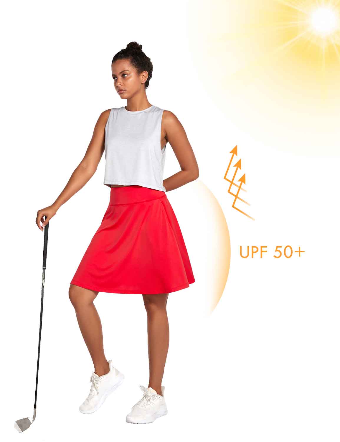 Baleaf Women's UPF 50+ Knee Length Golf Skorts w Pockets Fiery Red Full