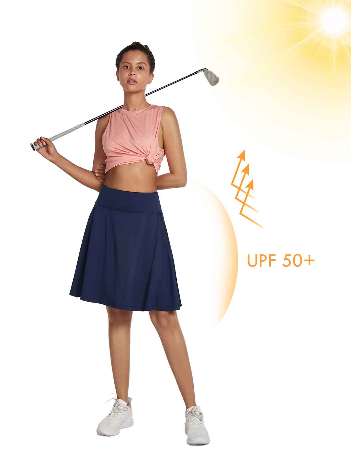Baleaf Women's UPF 50+ Knee Length Golf Skorts w Pockets Peacoat Full