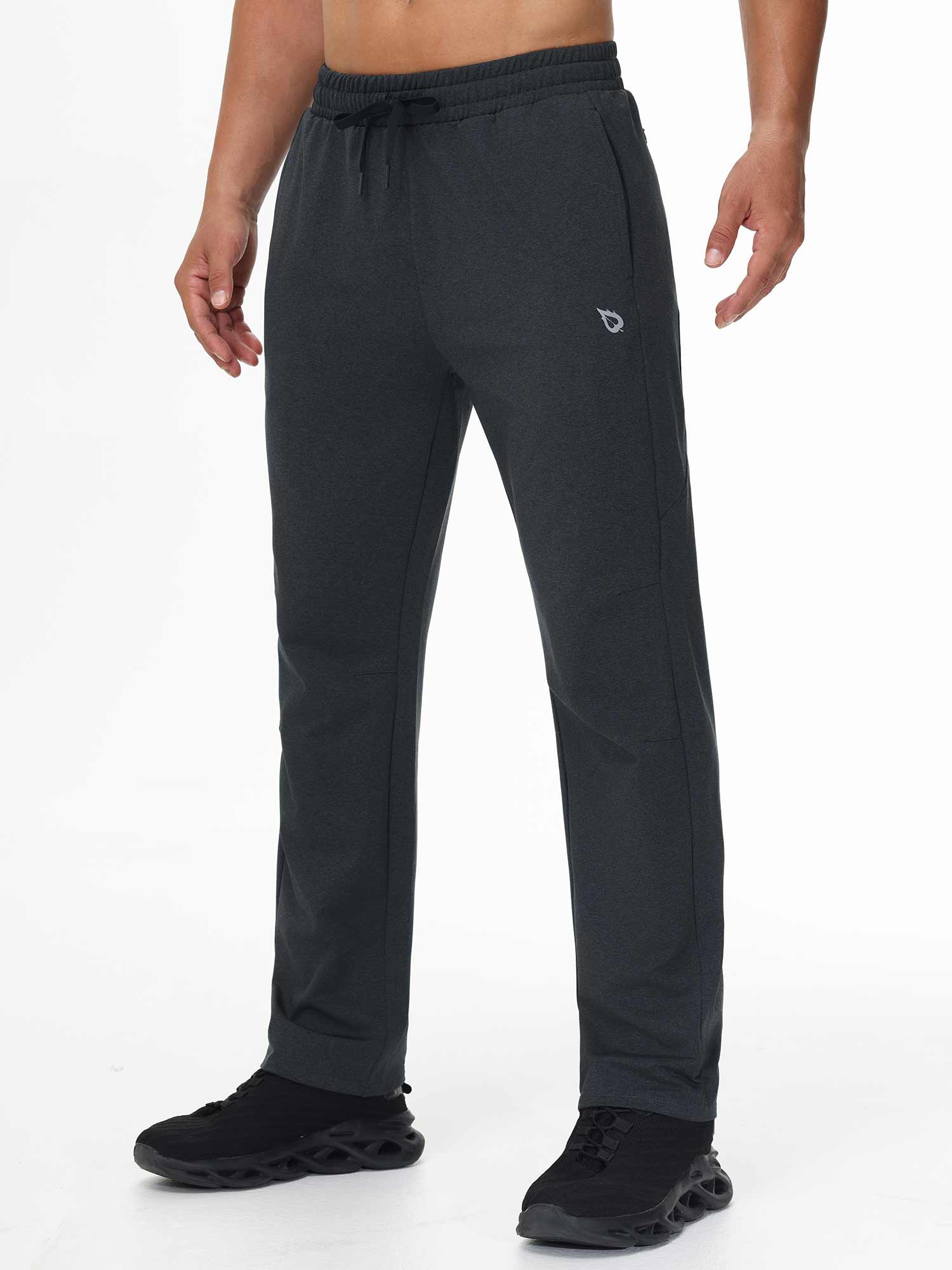 Dark gray men's fleece-lined water-resistant straight leg pants. Elastic drawstring waist, subtle logo. #color_Dark Gray