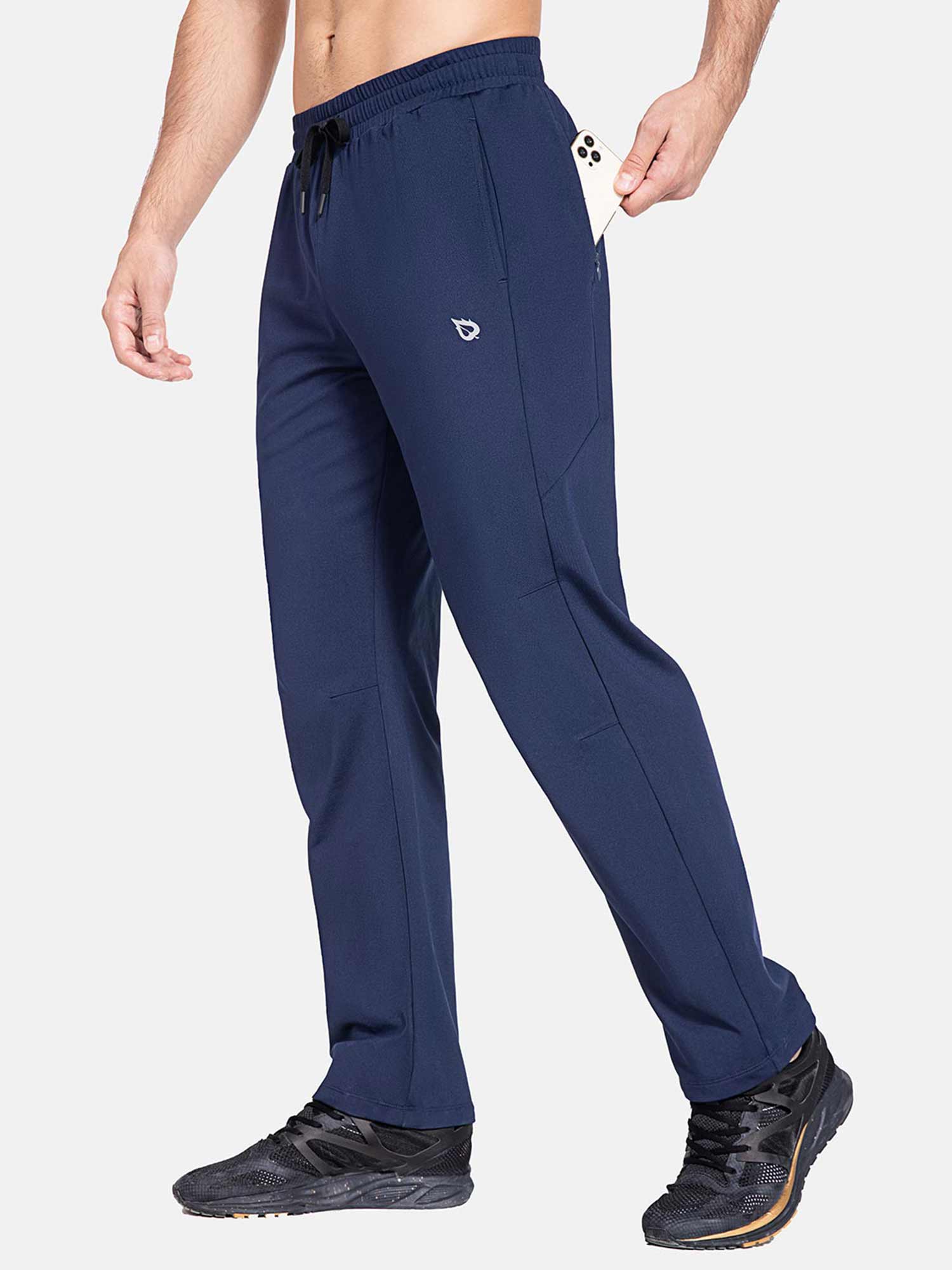 Men's navy blue fleece-lined water-resistant straight leg pants with zippered pocket #color_Navy Blue