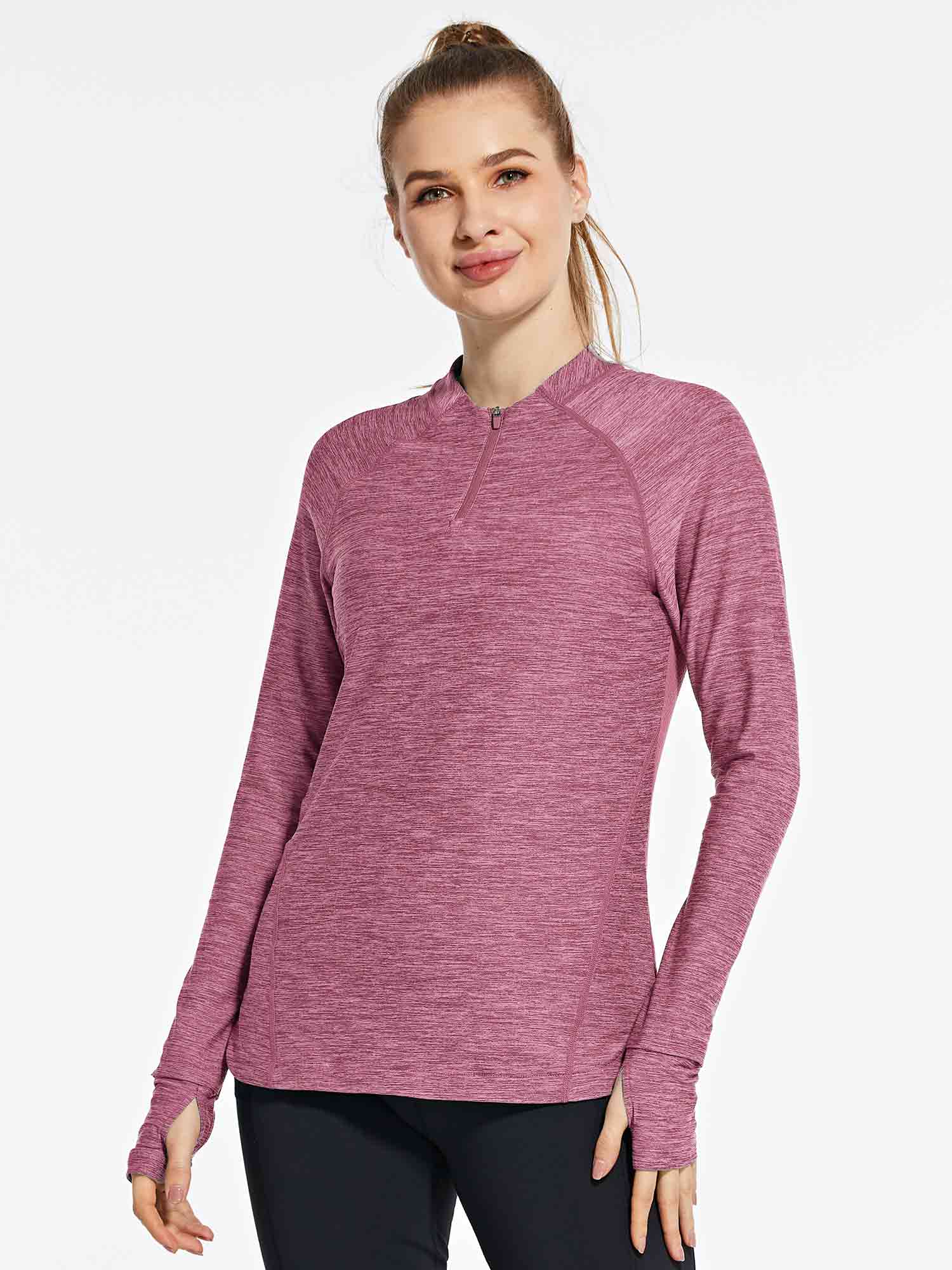 UPF50+ Zip-Neck Quick-Dry Long-Sleeve | Running Shirt - Baleaf