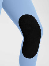 Light blue horse riding breeches with black suede knee patch for grip in the saddle. #color_Light Blue