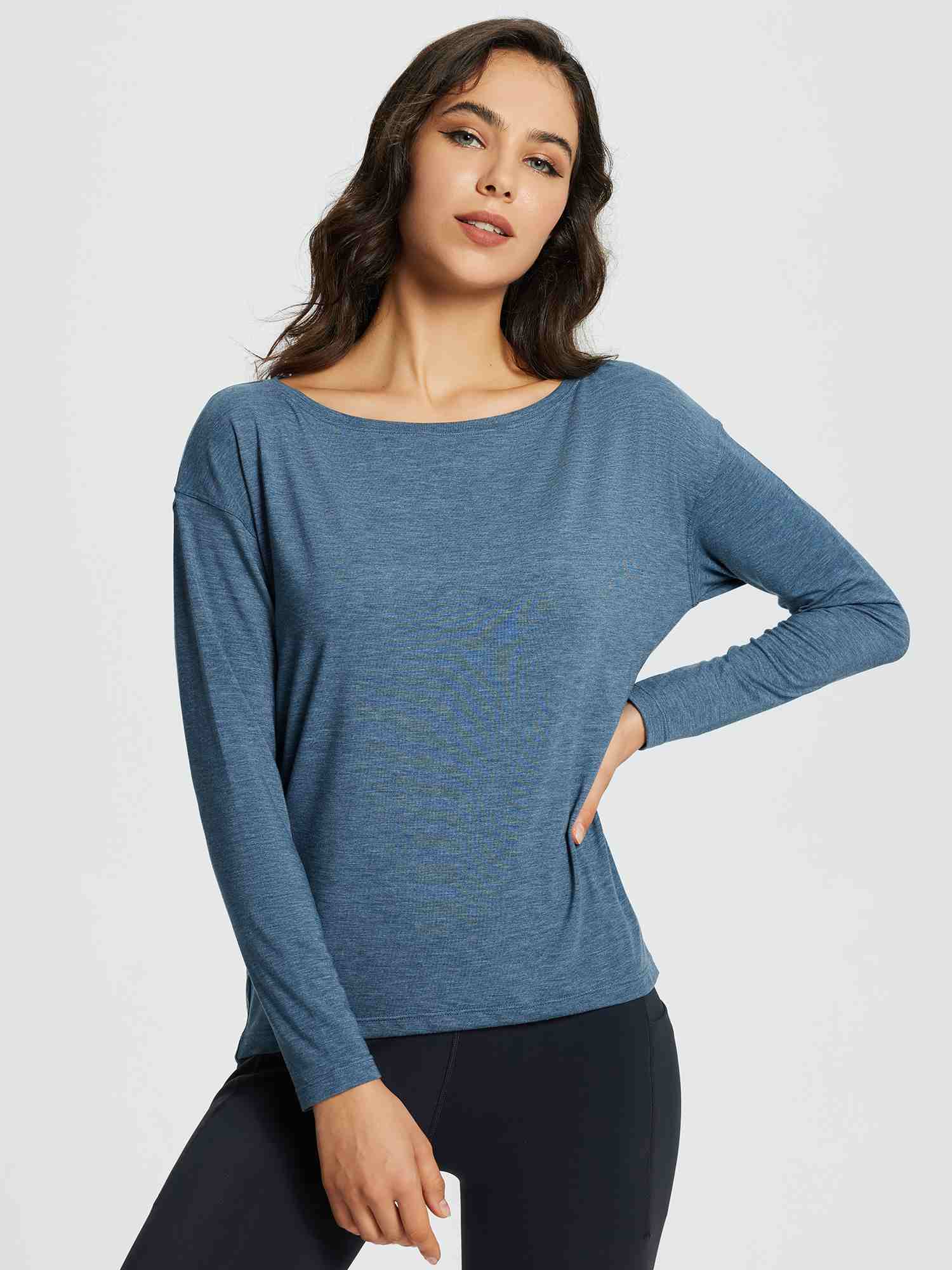 Women's Long-Sleeve Workout Tee | Quick-Dry Boat Neck - Baleaf