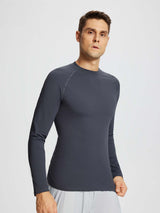 Men's dark gray knit fleece running top with half-mock collar and long sleeves. #color_Dark Gray