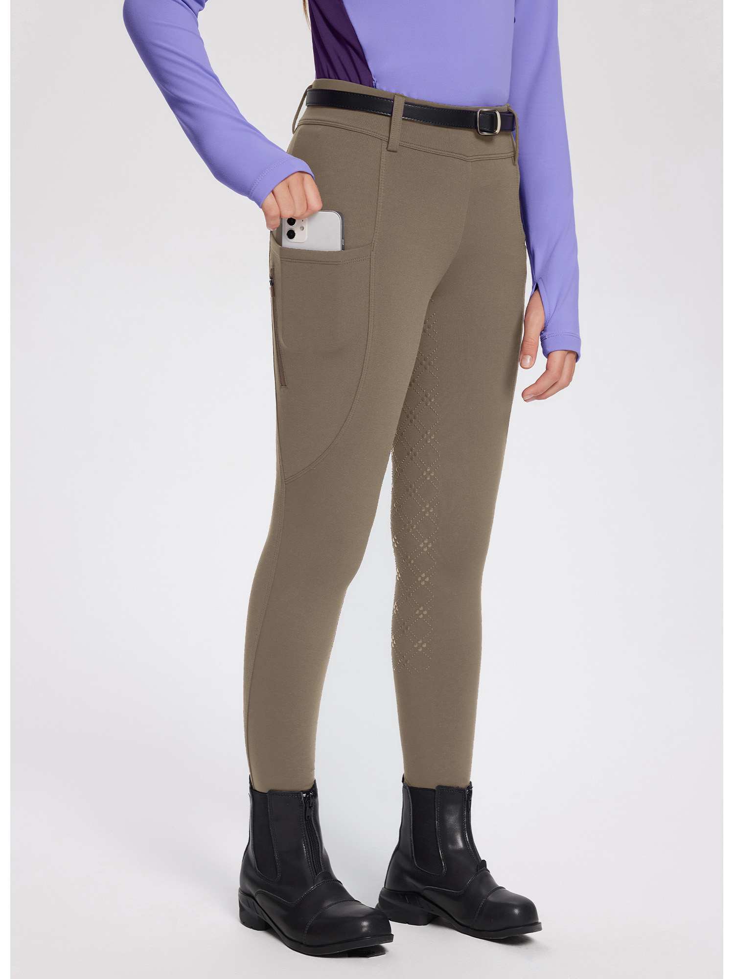 baleaf Girls Riding Pants, Fleece Winter Breeches Full Seat Silicone Kids Horseback Equestrian Zipper Pocket Tight