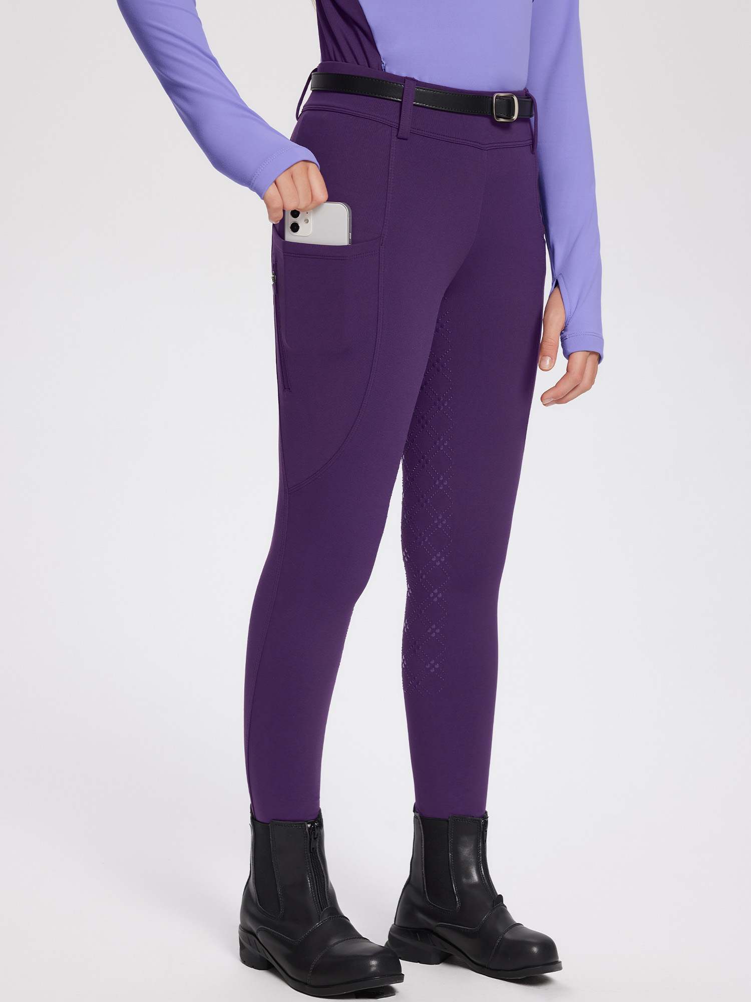 baleaf Girls Riding Pants, Fleece Winter Breeches Full Seat Silicone Kids Horseback Equestrian Zipper Pocket Tight