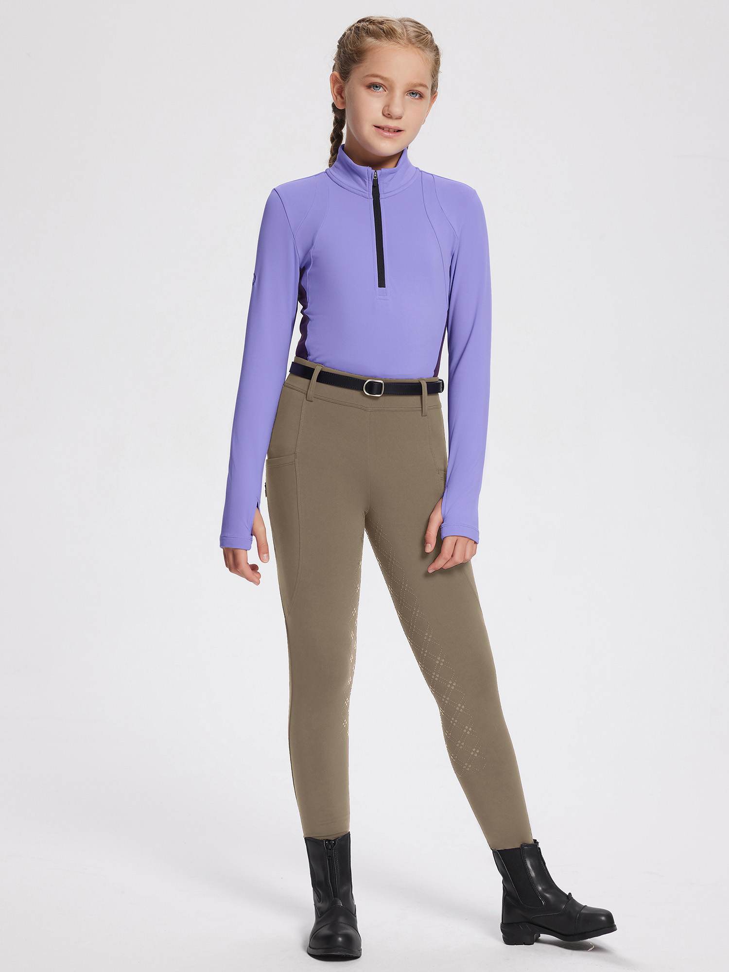 baleaf Girls Riding Pants, Fleece Winter Breeches Full Seat Silicone Kids Horseback Equestrian Zipper Pocket Tight