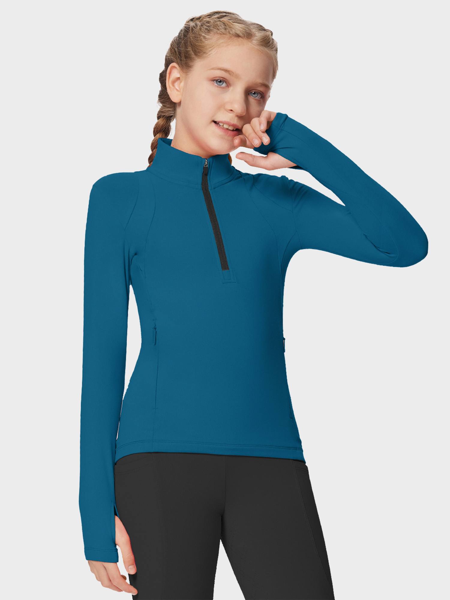 baleaf Girls Long Sleeve Shirts Fleece Jacket Fall Half Zip Pullover Kids Sweatshirts Athletic Thermal Coat