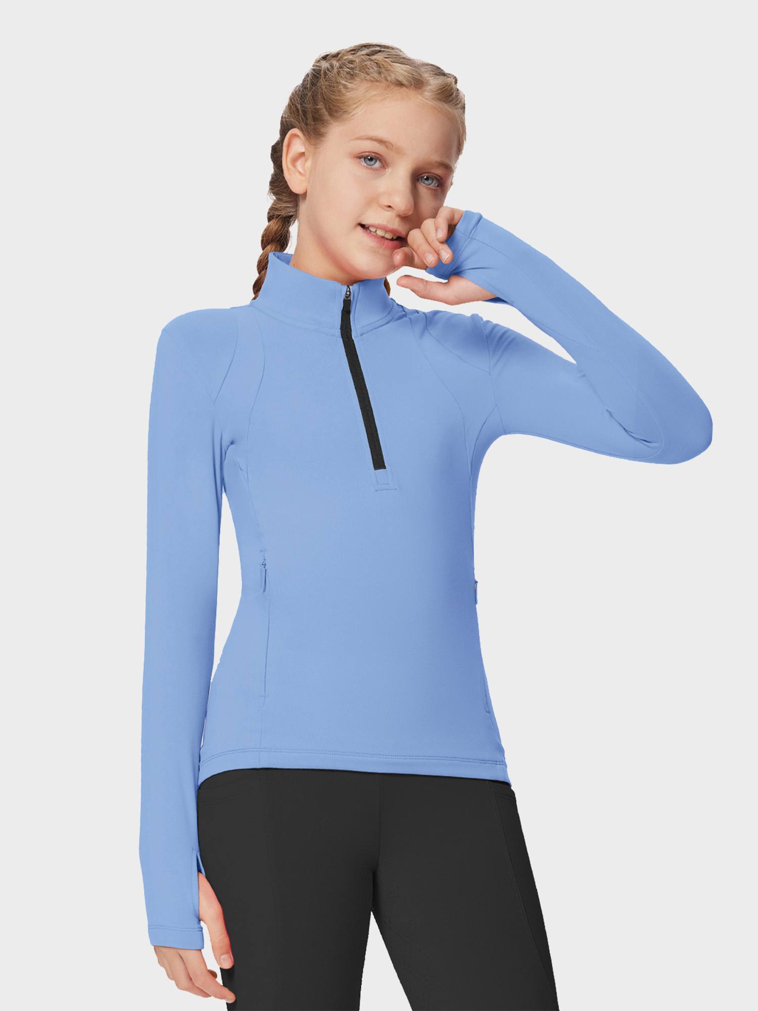 baleaf Girls Long Sleeve Shirts Fleece Jacket Fall Half Zip Pullover Kids Sweatshirts Athletic Thermal Coat