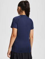 Baleaf Women's Summer Short Sleeve V Neck T-shirts Dark Sapphire Back
