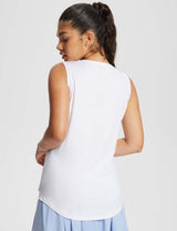 Baleaf Women's Summer Side Slit Stretch U Neck Tank Top Lucent White Back