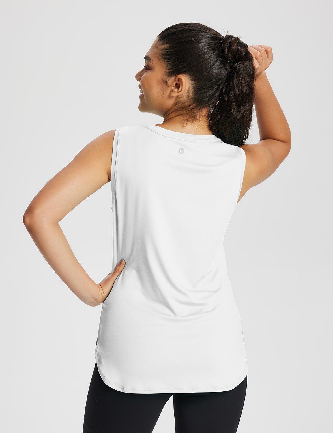 Baleaf Women's High Neck Side Slit Workout Tank Top Lucent White Back