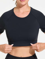 Baleaf Women's Short Sleeve Slim Fit Open Back Crop Top Anthracite Details
