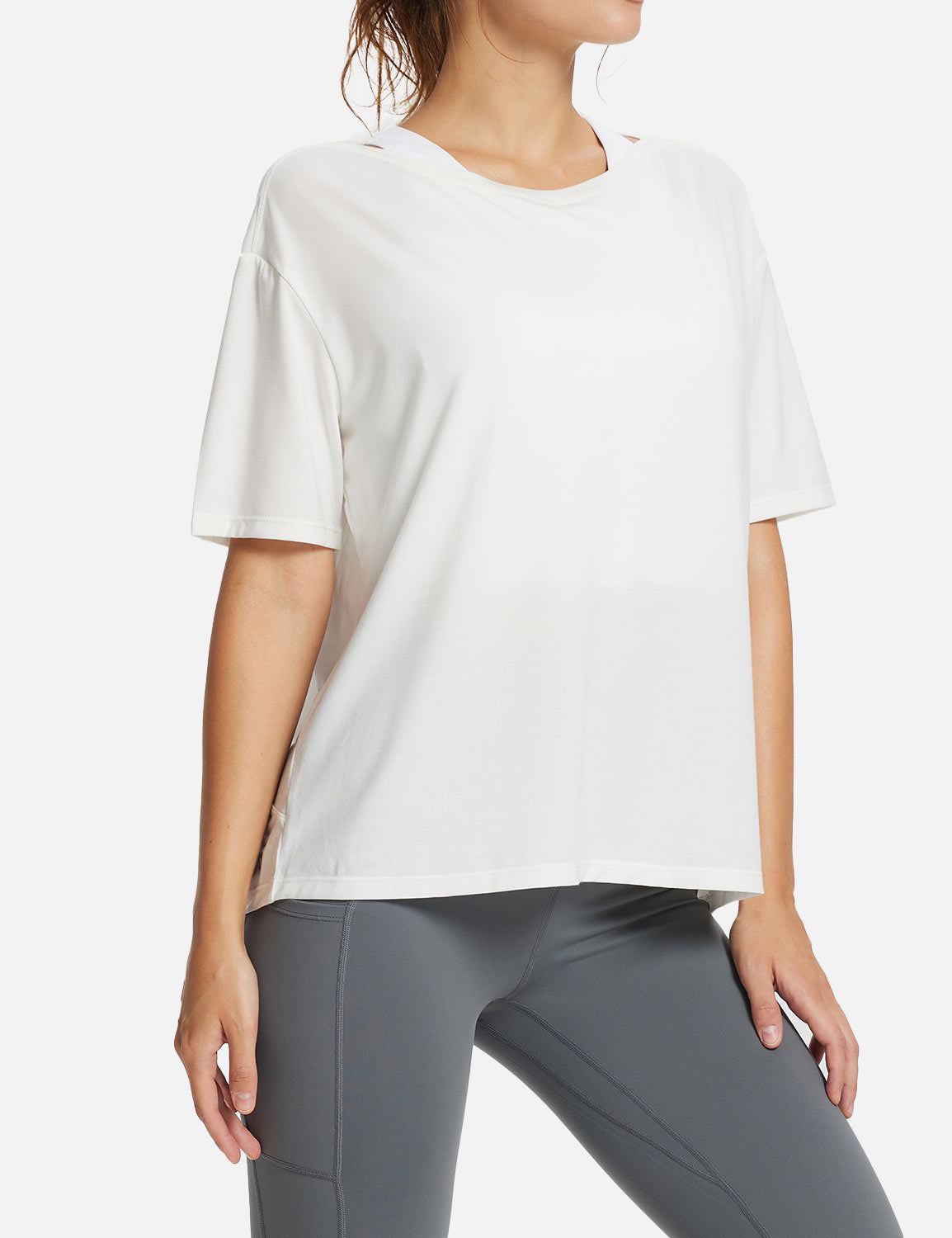 Baleaf Women's Summer Stylish Boatneck Slouch Fit Tee Lucent White Details