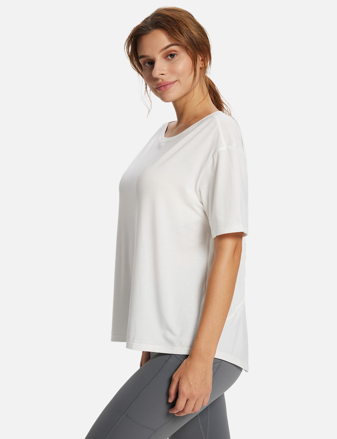 Baleaf Women's Summer Stylish Boatneck Slouch Fit Tee Lucent White Side