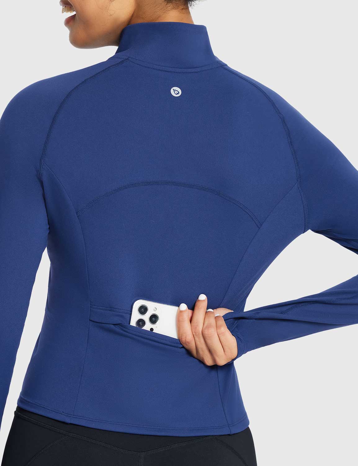 Baleaf Women's Half Zip Pullover Stand Collar Sweatshirt Estate Blue with Reverse Back Pocket