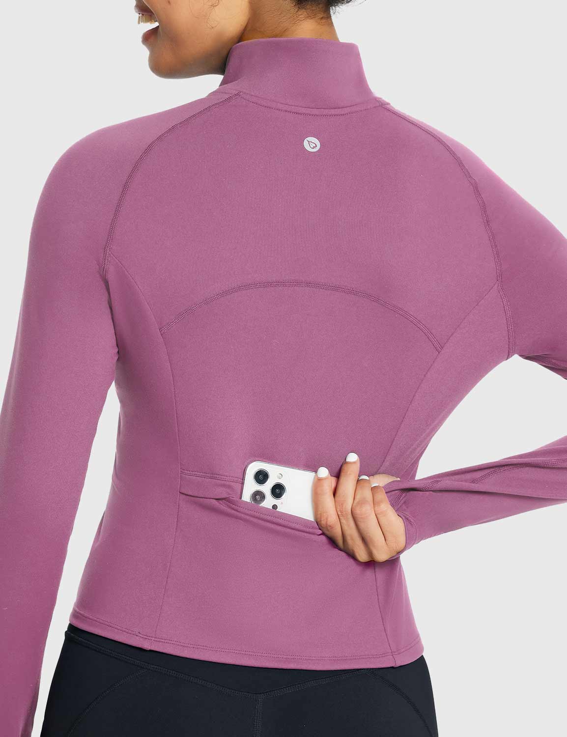 Baleaf Women's Half Zip Pullover Stand Collar Sweatshirt Hawthorn Rose with Reverse Back Pocket