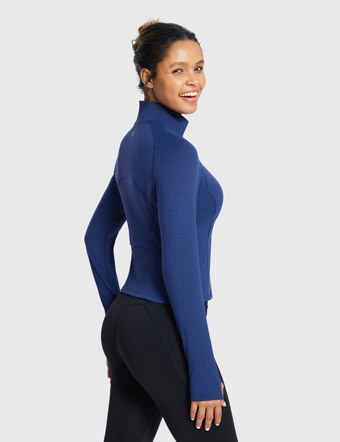 Baleaf Women's Half Zip Pullover Stand Collar Sweatshirt Estate Blue Side