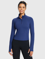 Baleaf Women's Half Zip Pullover Stand Collar Sweatshirt Estate Blue Main