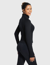 Baleaf Women's Half Zip Pullover Stand Collar Sweatshirt Anthracite Side