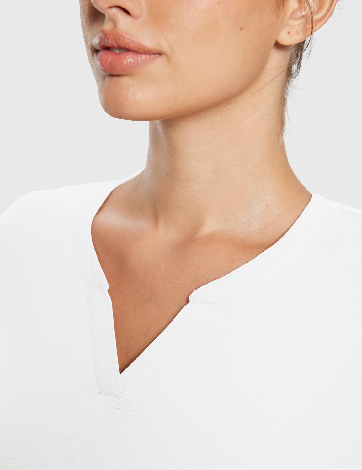 Baleaf Women's Ultra Soft Fall V-Neck Loose Fit Casual T-Shirt White Details