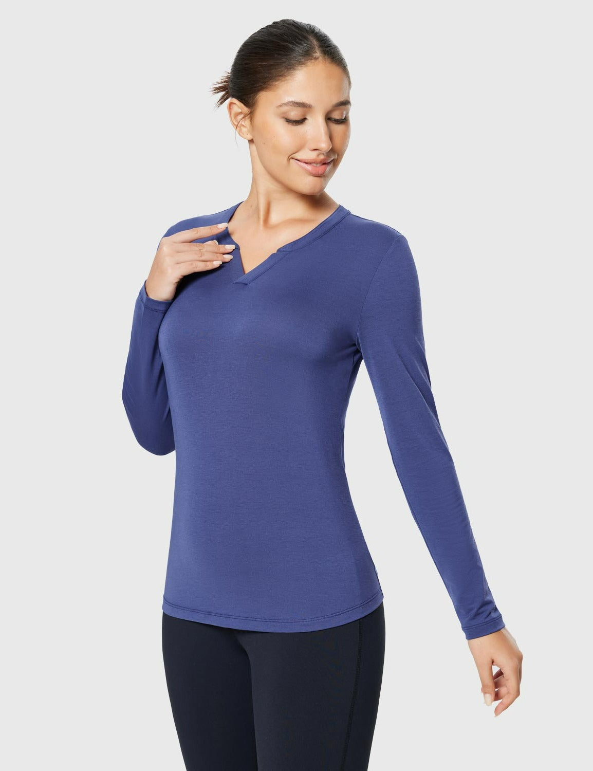 Baleaf Women's Ultra Soft Fall V-Neck Loose Fit Casual T-Shirt Estate Blue Main