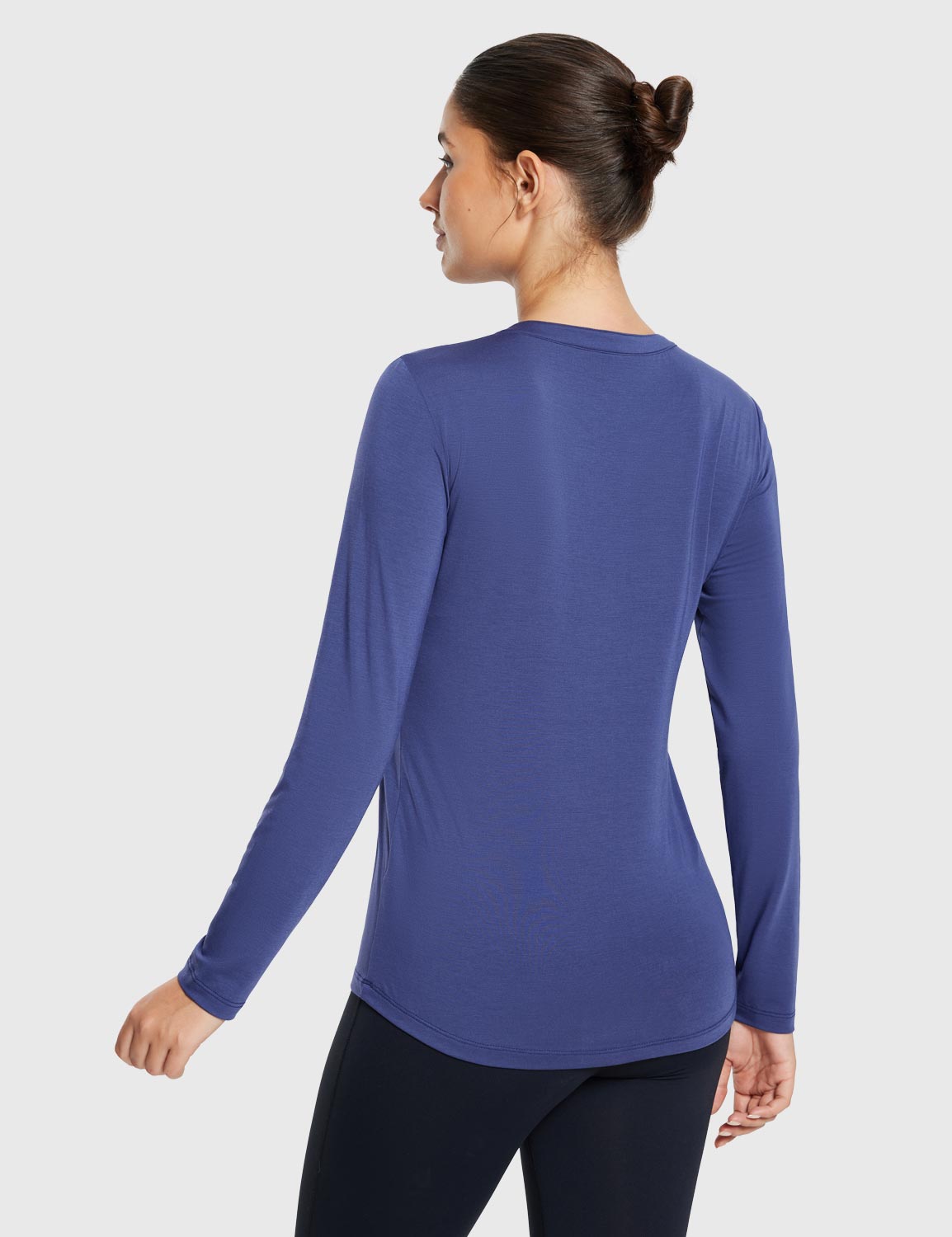 Baleaf Women's Ultra Soft Fall V-Neck Loose Fit Casual T-Shirt Estate Blue Back