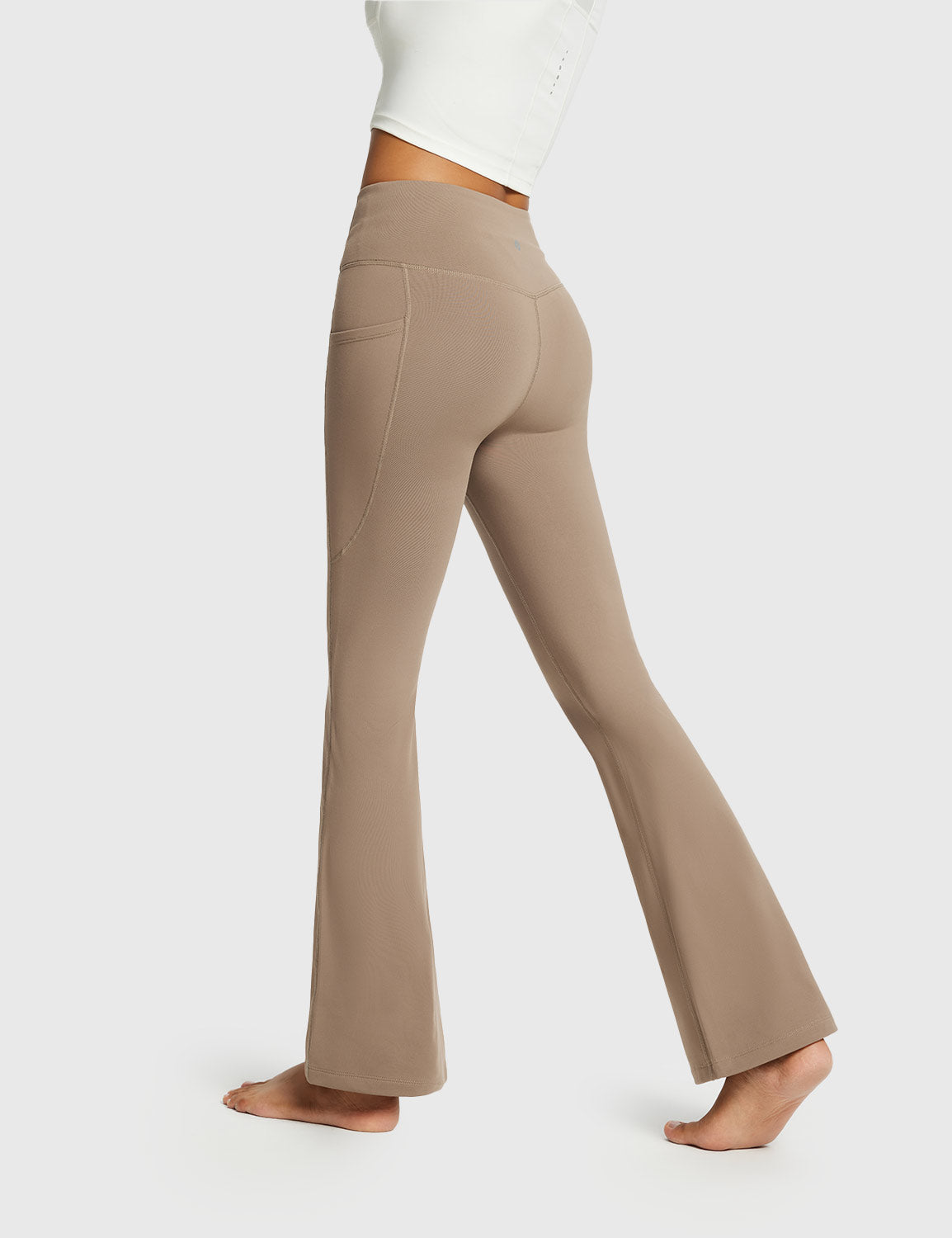 Baleaf Women's High-Rise Soft Thermal Flare Pants Cocoa Crème Back