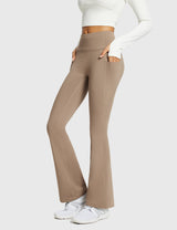 Baleaf Women's High-Rise Soft Thermal Flare Pants Cocoa Crème Side