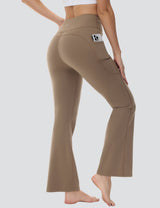 Baleaf Women's Comfortable High-Rise Pocketed Flared Pants Cocoa Crème Back