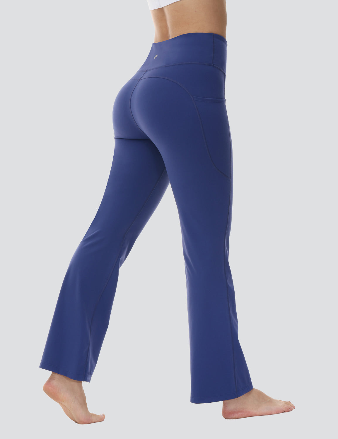 Baleaf Women's Comfortable High-Rise Pocketed Flared Pants Estate Blue Back