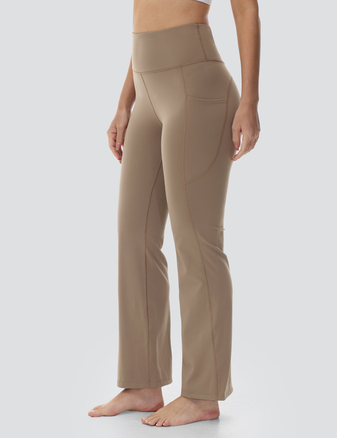 Baleaf Women's Comfortable High-Rise Pocketed Flared Pants Cocoa Crème Side