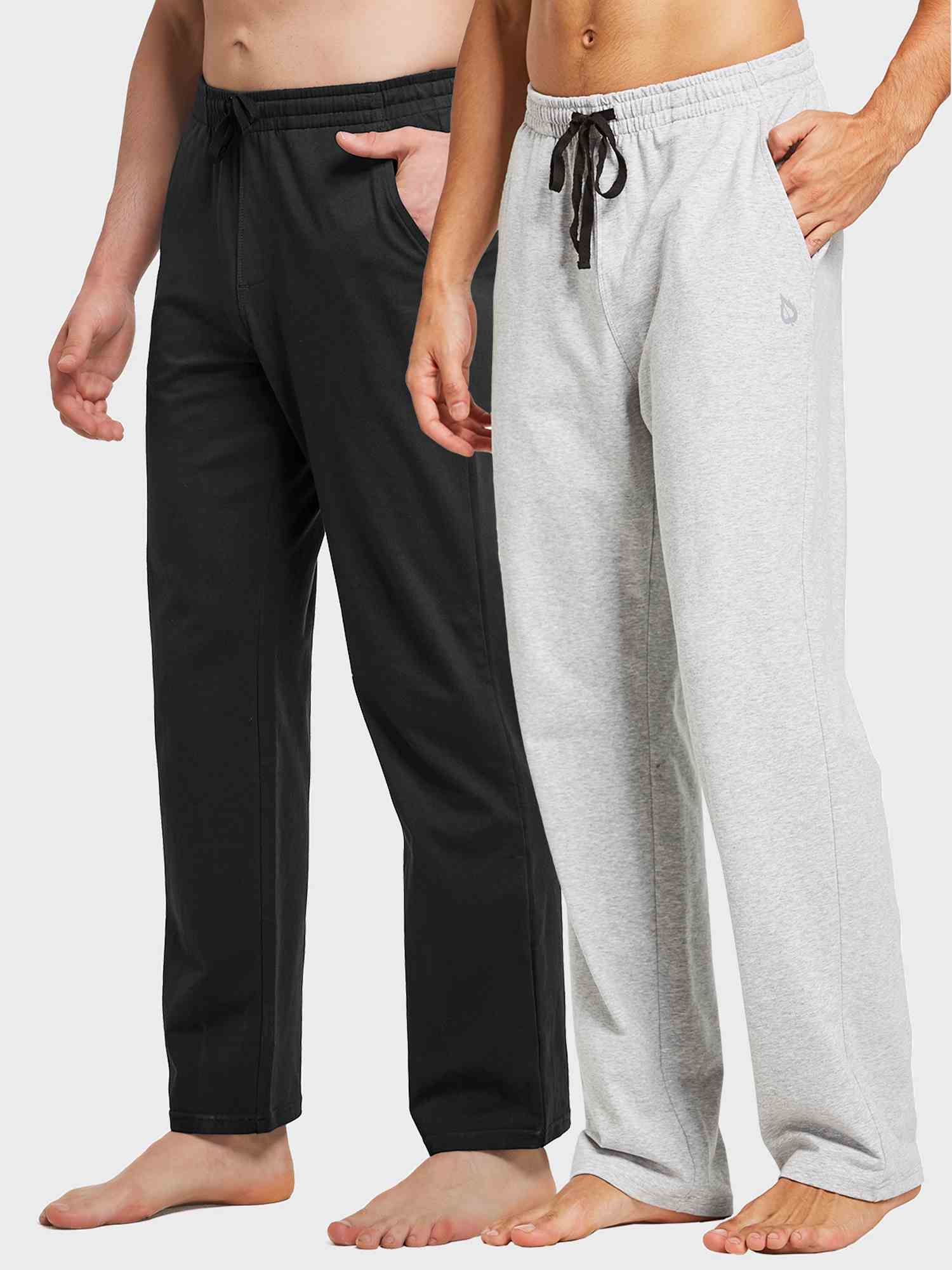 BALEAF men's straight-leg yoga pants in black and light gray with drawstring and pockets. #color_Light Gray/Black