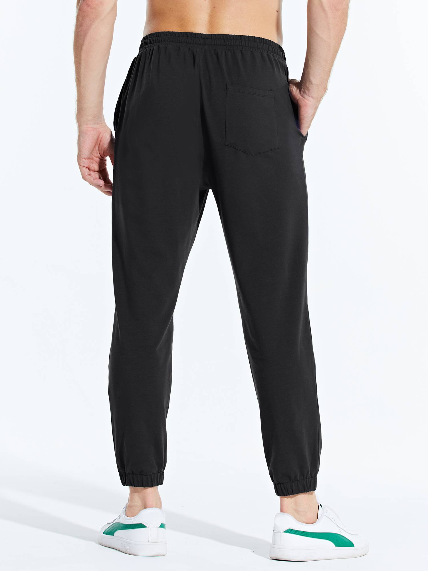 Men's black cotton joggers with elastic waistband and back pocket #color_Black/Blue