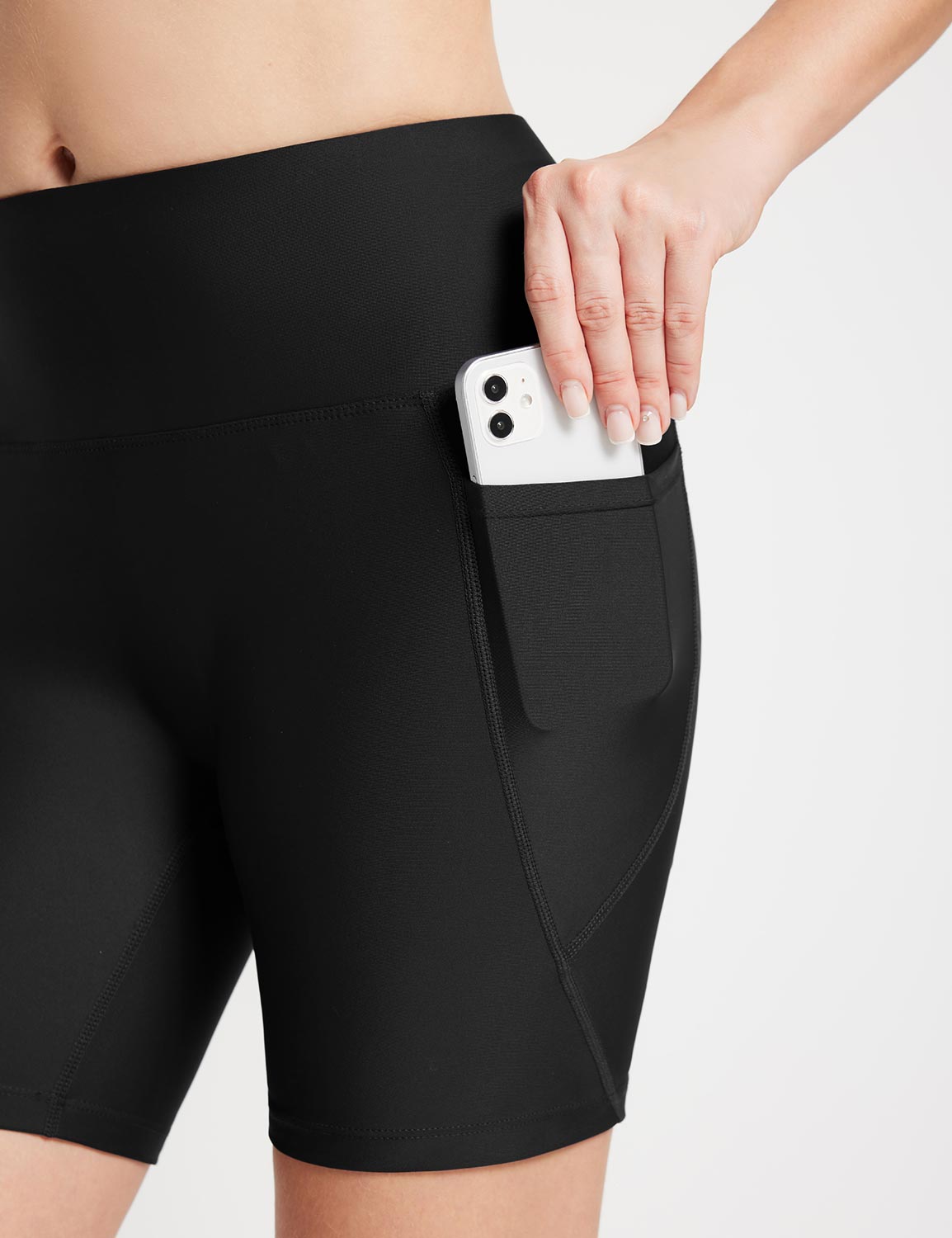 Baleaf Women's UPF50+ High-Rise Seamless Swim Shorts with Pocket - Anthracite