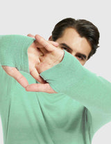 Baleaf Men's Merino Wool Hooded Base Layer Shirts Jade green with Thumbhole