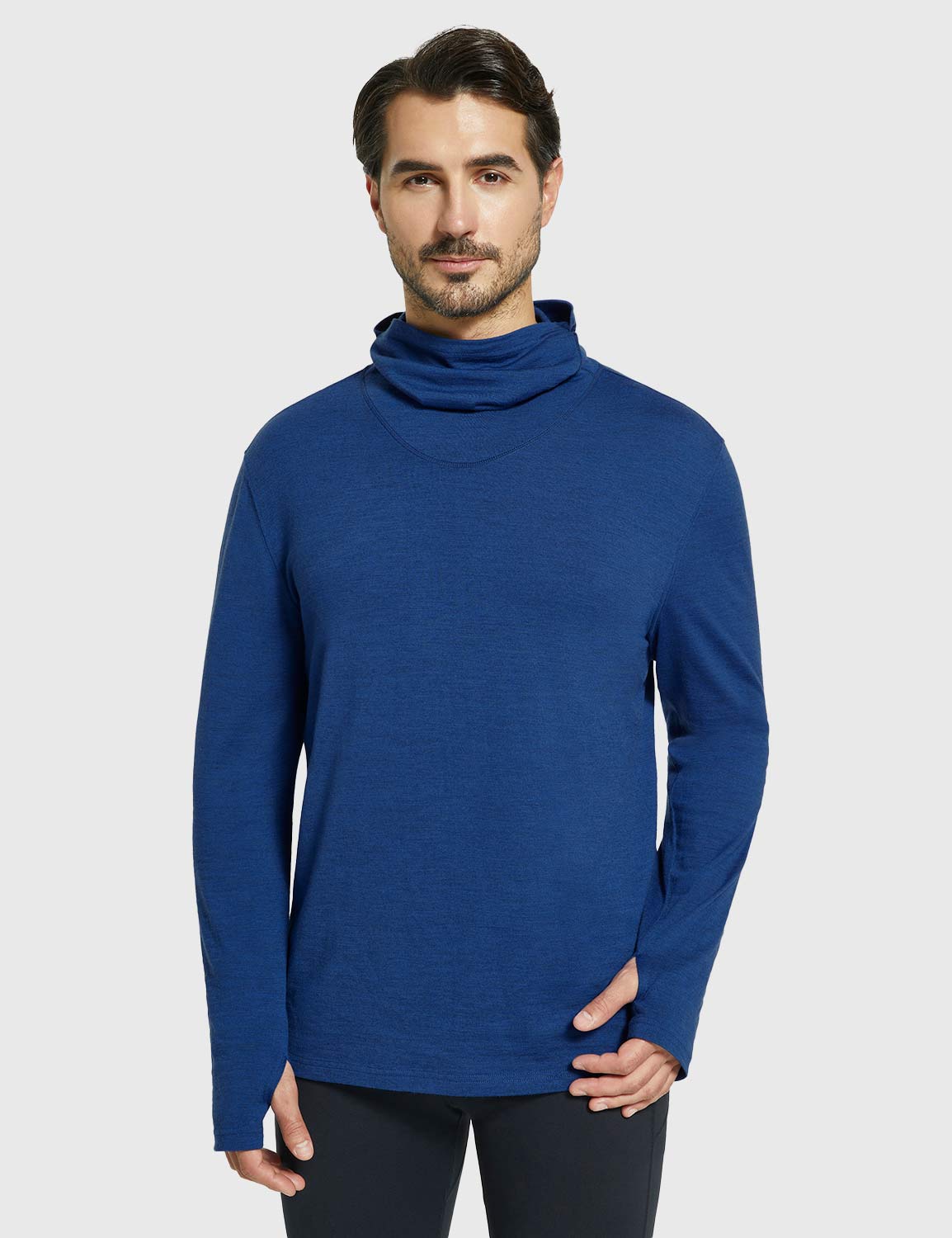 Baleaf Men's Merino Wool Hooded Base Layer Shirts Quartz blue Main