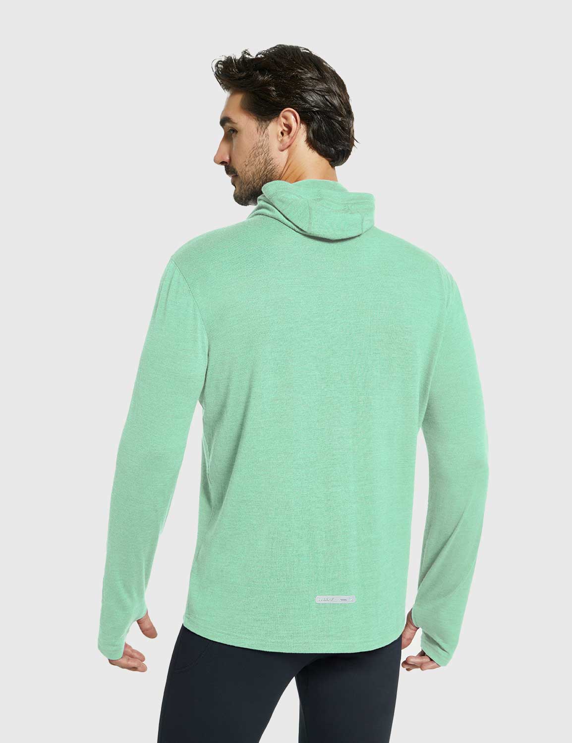 Baleaf Men's Merino Wool Hooded Base Layer Shirts Jade green Back
