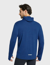 Baleaf Men's Merino Wool Hooded Base Layer Shirts Quartz blue Back