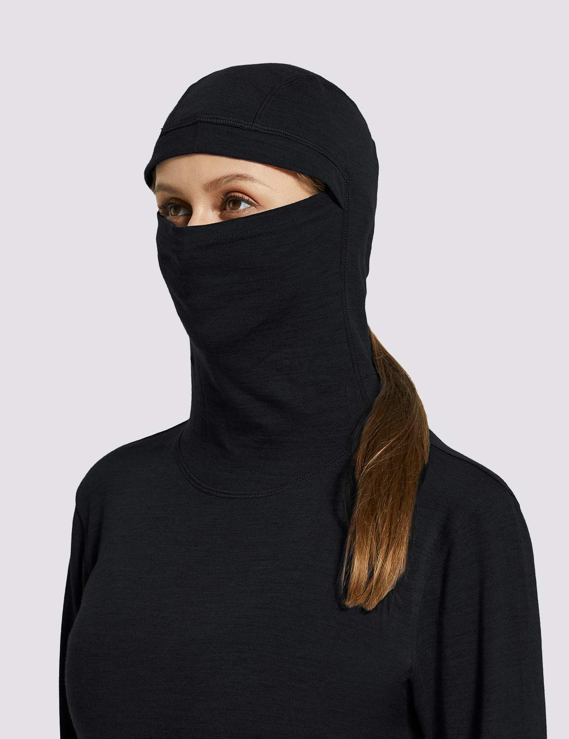 Baleaf Merino Wool Women's Hooded Base Layer Shirts Anthracite Details