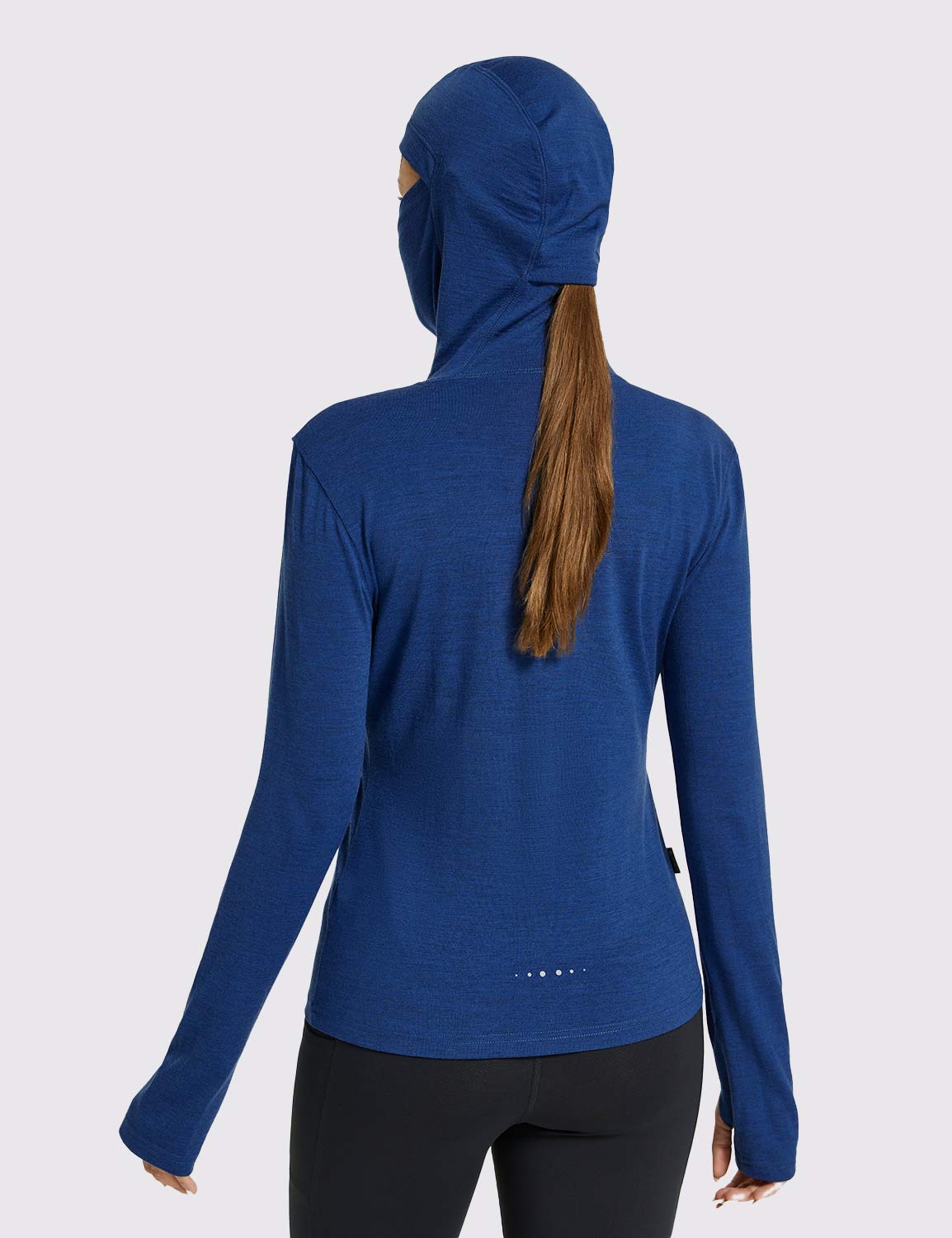 Baleaf Merino Wool Women's Hooded Base Layer Shirts Quartz Blue Back