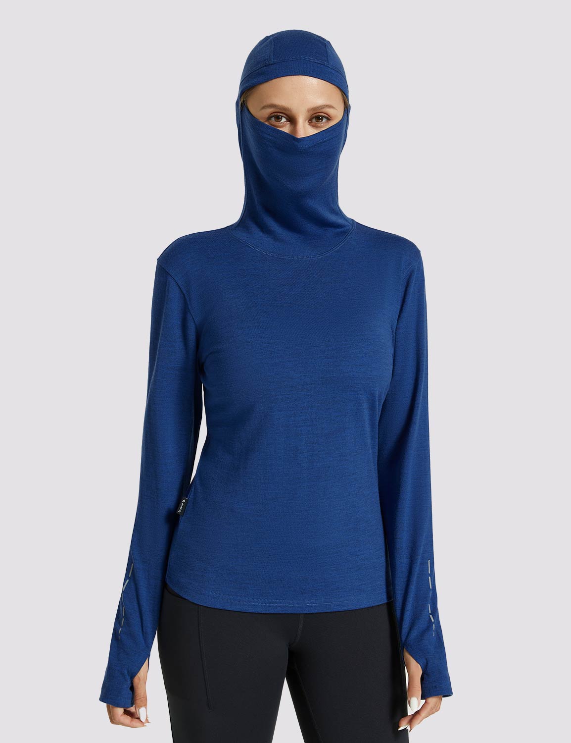 Baleaf Merino Wool Women's Hooded Base Layer Shirts Quartz Blue Front