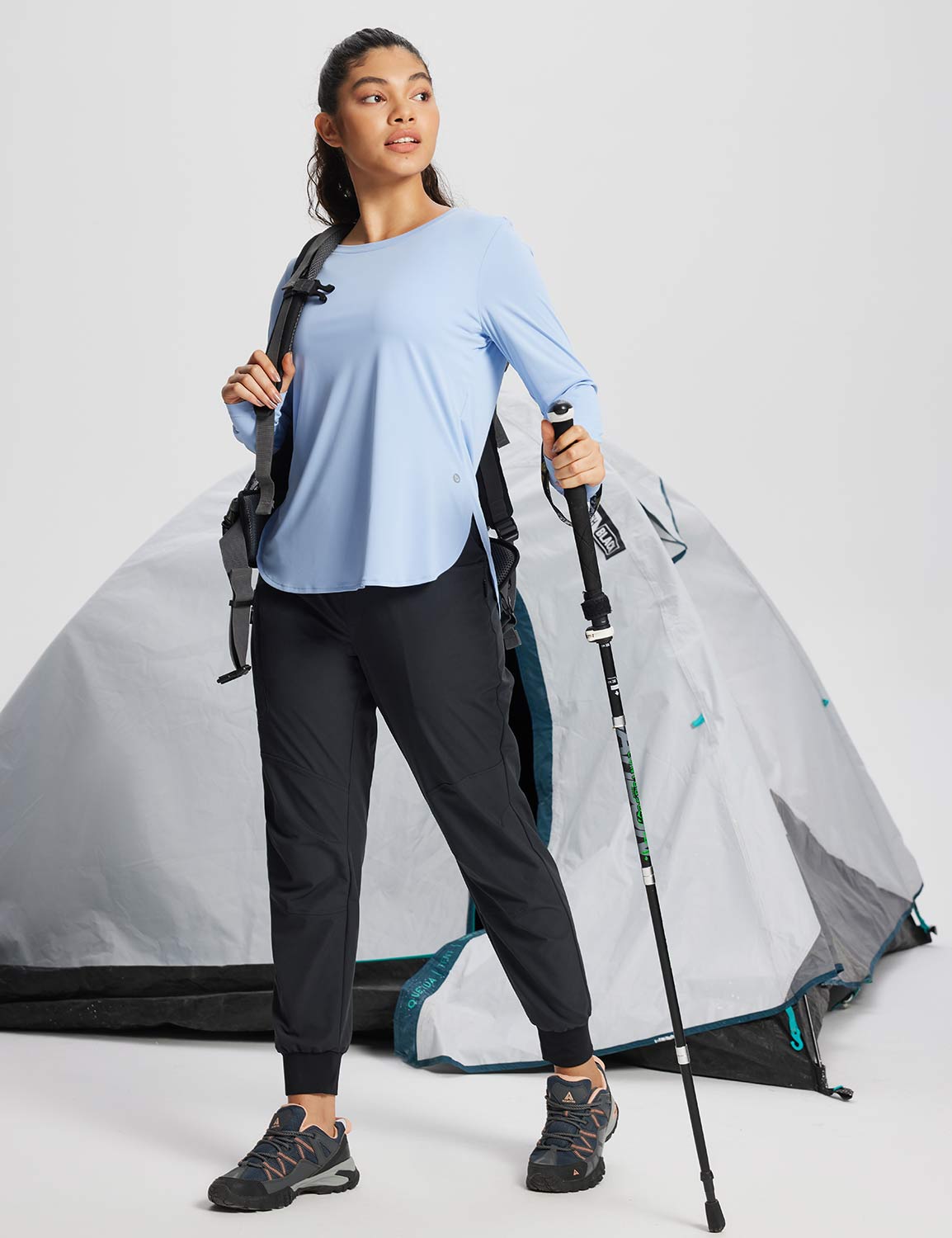 Baleaf Women's High-rise Fashion Hiking Cargo Joggers Dark Blue Full