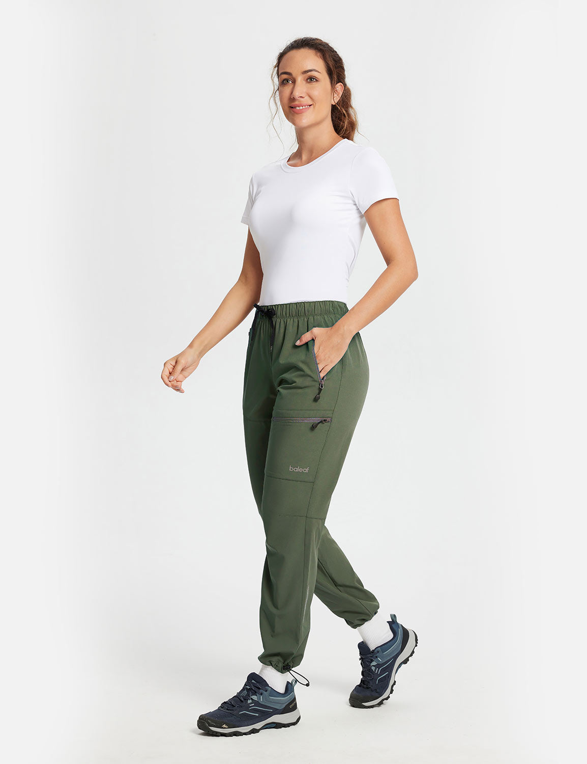 Baleaf Women's Drawstring UPF50+ Lightweight Hiking Pants Rifle Green Full
