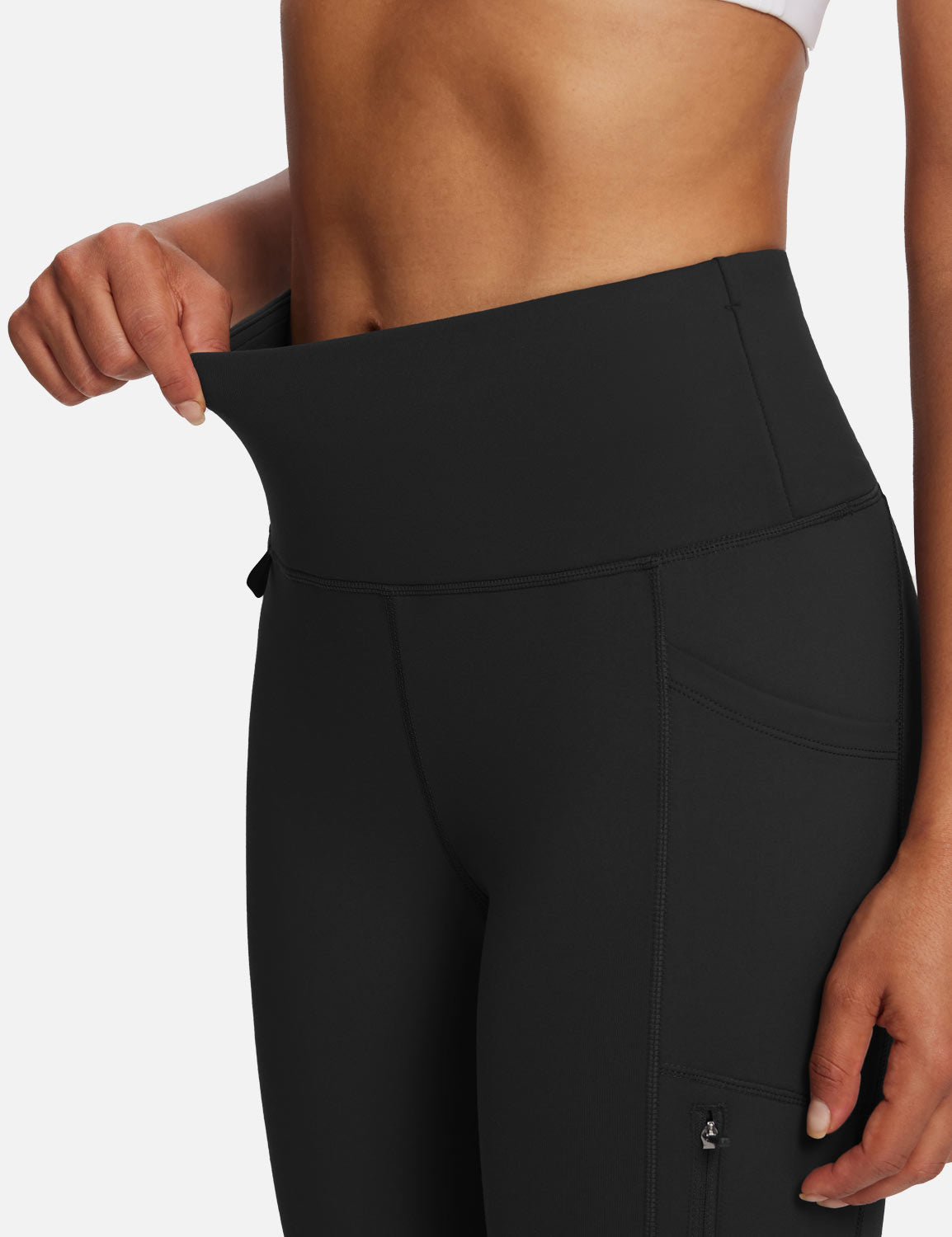 Baleaf Women's High-Rise Zipper Pockets Themal Pants Anthracite Detail