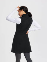 Black sleeveless fleece thermal dress with quarter-zip, perfect for outdoor warmth and layering with leggings. #color_Black